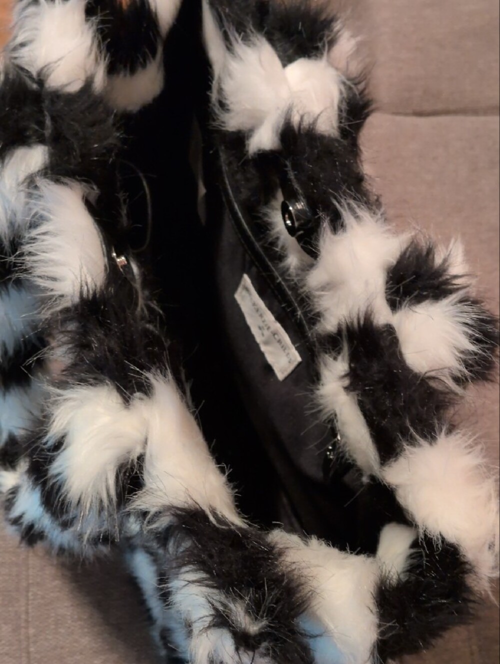 MacKenzie-Childs Black and White Checkered Faux Fur Tote - Picture 3 of 3